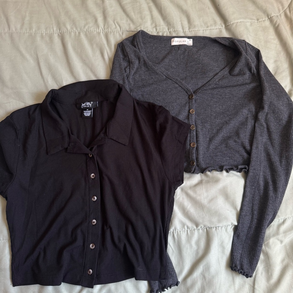 Black & Grey cropped buttoned top & long sleeve bundle